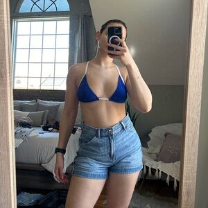 American eagle blue distressed shorts